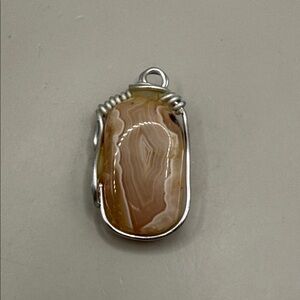 Vintage Artisan Silver Tone Wrapped Pink Agate Large Pendant